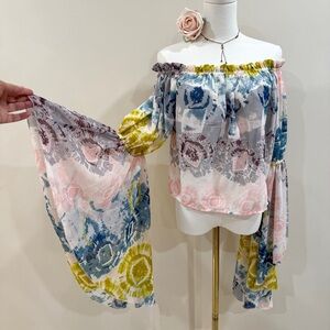 Boho Bell Sleeve Off-Shoulder Crop Top Fairy Festival Size L